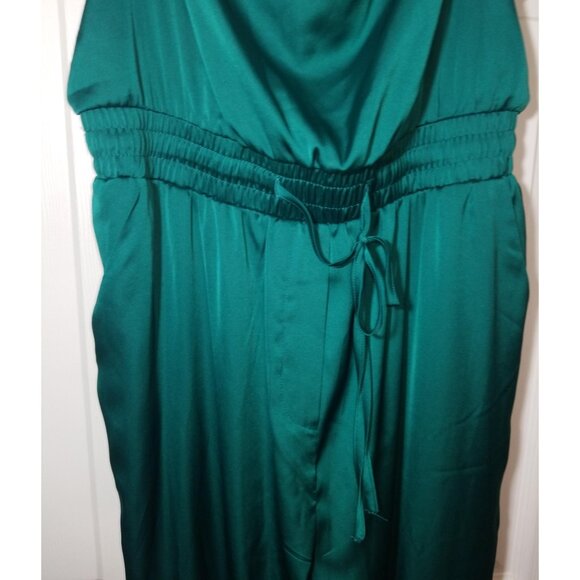 Forever 21 Womens Jumpsuit Size L Green w/Tie V-Neck Straps Sleeveless - Picture 3 of 5
